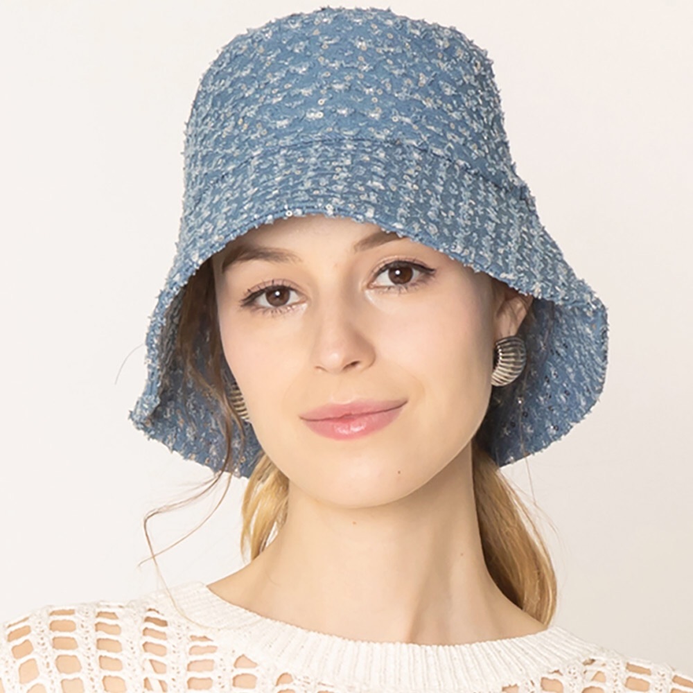 Blue Denim & Rhinestone Bucket Hat - Picture 3 of 4